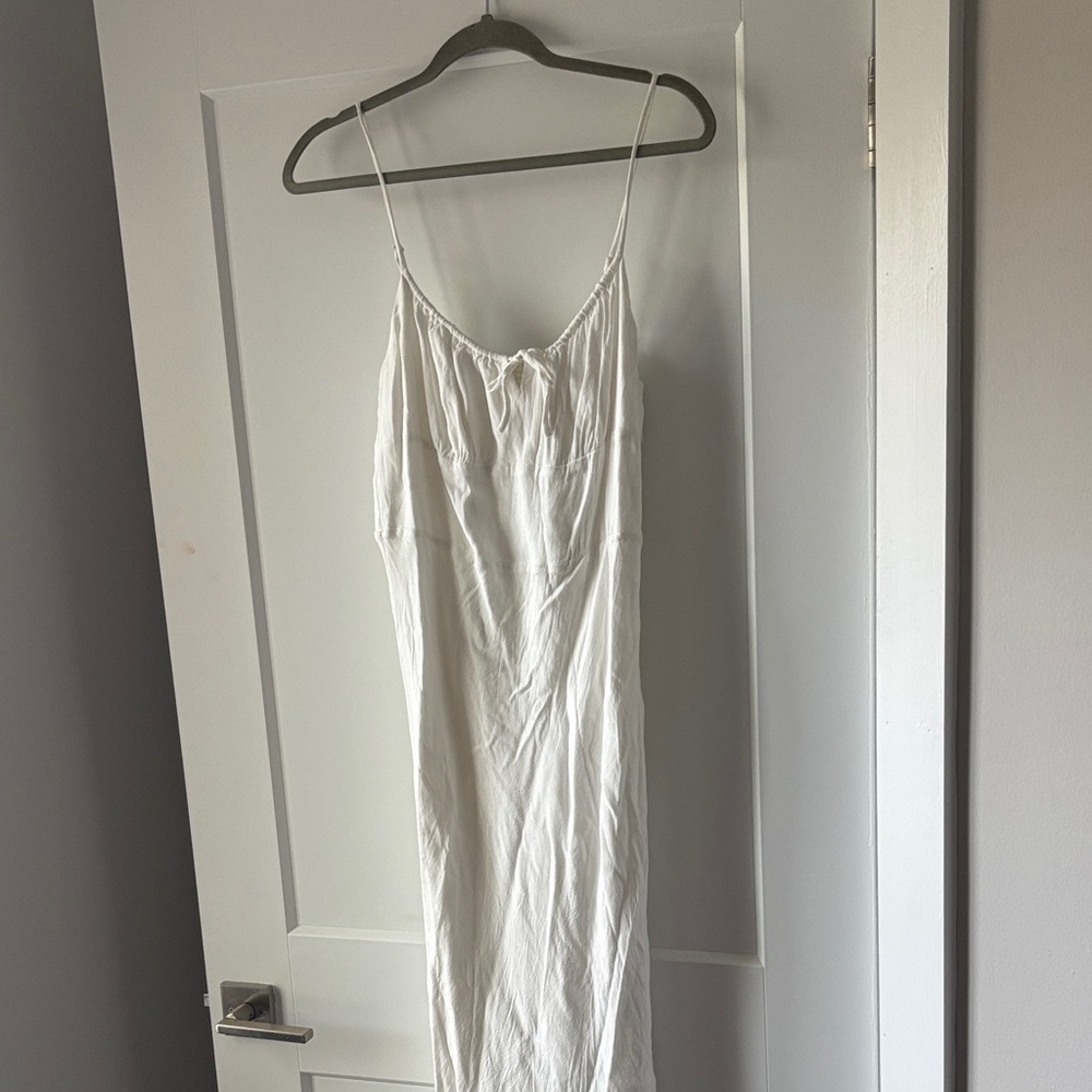 Wilfred white midi spaghetti strap dress smock neck back